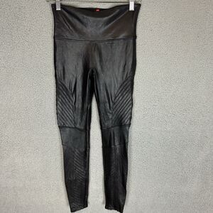 SPANX Leggings‎ Womens M Black Faux Leather Shapewear